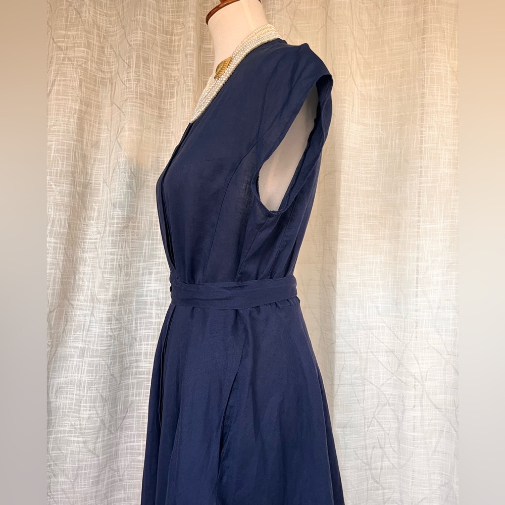 DKNY pure Asymmetrical Navy and White Linen Dress - Picture 8 of 14